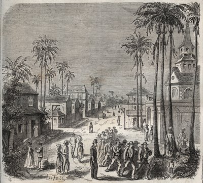 فوركاتس ذاهب للعمل في Penitencier Saint-Laurent (Saint-Laurent) في كايين (جويانا الفرنسية) في القرن التاسع عشر. نقش في "تاريخ المدانين منذ إنشائهم حتى يومنا هذا" (1877) لبيير زكون (1817-1895) (كولونيا بينالي - مستعمرة جزائية) بواسطة مجهول مجهول