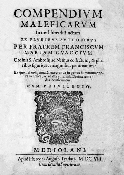 واجهة "" الخلاصة Maleficarum "" ، تتعامل مع السحرة وأشرارهم وفرزهم بقلم فرانشيسكو ماريا جوازو أو Guaccio أو Guaccius (15 ؟؟ -16 ؟؟) 1608 بواسطة مجهول مجهول