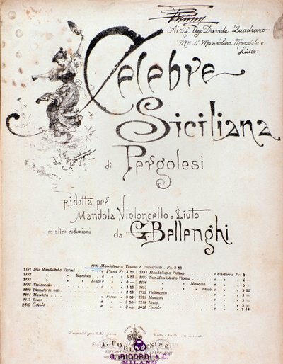 صورة مقدمة من المقطوعة الموسيقية لـ Celebre siciliana المنسوبة إلى GB Pergolese بواسطة مجهول مجهول