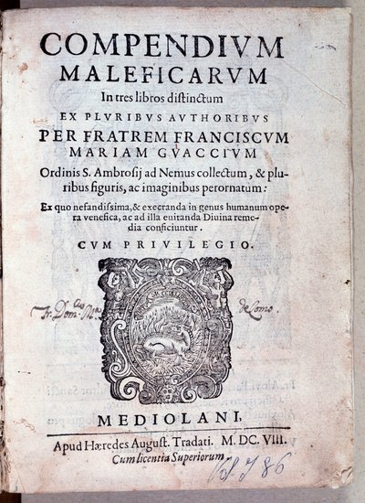 مقدمة من خلاصة maleficarum بواسطة Guazzo حول علم الشياطين والسحر (النقش بواسطة مجهول مجهول
