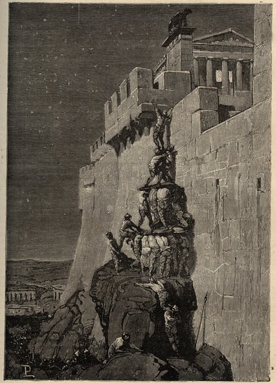الغال يحاولون الاستيلاء على مبنى الكابيتول (390 قبل الميلاد) - الإوز ينقذ مبنى الكابيتول الروماني من الغزاة الغاليين - - نقش 1890 بواسطة مجهول مجهول