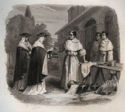 تلقى جيوفاني دا فيدانزا المعروف باسم بونافنتورا (حوالي 1217-1274) (سان بونافينتورا) قبعة الكاردينال. نقش من عام 1846 في "" حياة القديسين ". مجموعة خاصة. بواسطة مجهول مجهول