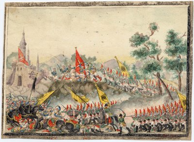 Guerre russo-turque de 1828-1829 - استولى الجيش الروسي على قلعة إسماعيل (إسماعيل) عام 1790 - مجهول - 1829 - ألوان مائية على الورق - 19 × 26 - مجموعة خاصة بواسطة مجهول مجهول