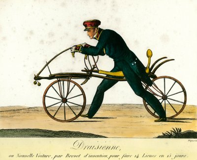 تاريخ الدراجة: الدريسين ، سيارة جديدة مشهورة جدًا حوالي عام 1818. نقش من عام 1818. مجموعة خاصة بواسطة مجهول مجهول