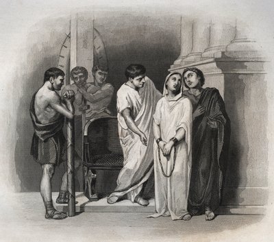 النصر المقدس ، استشهد في قرطاج مع القديس ساتورنين ، عام 304. نقش من عام 1846 في "" حياة القديسين ". مجموعة خاصة. بواسطة مجهول مجهول