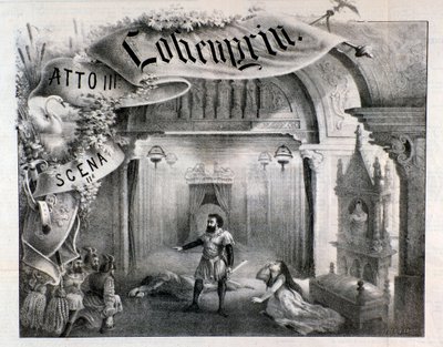 رسم توضيحي للمشهد 2 ، الفصل الثالث من Lohengrin ، أوبرا فاغنر بواسطة مجهول مجهول