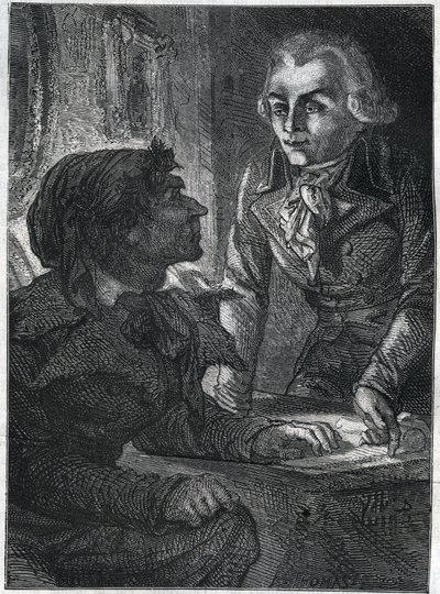 جان بول (جان بول) مارات (1743-1793) مع ماكسيميليان بواسطة روبسبير (1758-1794). نقش من عام 1866 في "Histoire de la Revolution francaise" لأدولف تيير. مجموعة خاصة. بواسطة مجهول مجهول