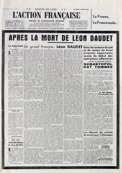 L'Action Francaise - جهاز القومية المتكاملة - الجمعة 3 يوليو بواسطة مجهول مجهول