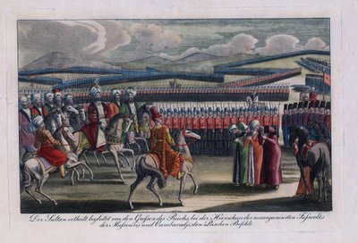 "" السلطان العثماني سليم الثالث (1761-1808) يستعرض فرقة المشاة الجديدة "نقش مجهول 1806 مجموعة خاصة بواسطة مجهول مجهول