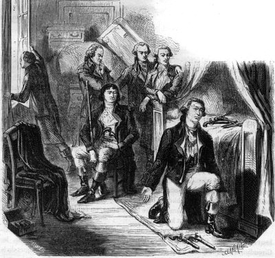 عائلة جيروندان في ليلة 31 مايو 1793 (سقوط آل جيروندان) - نقش في "Histoire des Girondins" لألفونس دي لامارتين (1790-1869) 1865-1866 - مجموعة خاصة بواسطة مجهول مجهول
