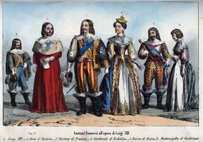 لويس الثالث عشر - آن من النمسا (1601-1666) (آن النمسا) - غاستون من فرنسا (جاستون ، دوق أورليانز) - أرماند جان دو بليسيس ، كاردينال دي ريشيليو - هنري الثاني دي جويز (هنري الثاني ، دوق جوي) - Anne-Marie Budes de Guebriant - نقش من "" Usi e بواسطة مجهول مجهول