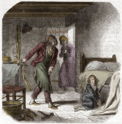 لويس السابع عشر (1785-1795) في المعبد ، مع صانع الأحذية أنطوان سيمون - نقش في "Histoire des Girondins" "لألفونس دي لامارتين (1790-1869) 1865-1866 - مجموعة خاصة بواسطة مجهول مجهول
