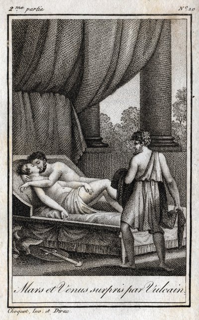 اكتشف كوكب المريخ والزهرة من قبل فولكان. "المريخ والزهرة اكتشفهما فولكان". نقش من عام 1819 في "Lettres a Emilie sur la mythologie" لتشارلز ألبرت ديموستييه (1760-1801). مجموعة خاصة. بواسطة مجهول مجهول