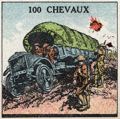 الجر الميكانيكي: شاحنة عسكرية تصل إلى 100 حصان. رسم توضيحي مجهول من عام 1925. مجموعة خاصة. بواسطة مجهول مجهول