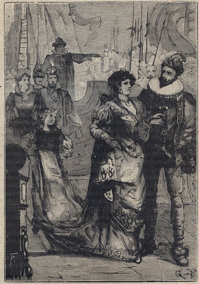 لقاء بين لوكريزيا بورجيا وألفونسو الأول ديستي ، دوق فيرارا (1476-1534) - نقش من "لوكريزيا بورجيا" لأوسكار بيو - 1883 بواسطة مجهول مجهول