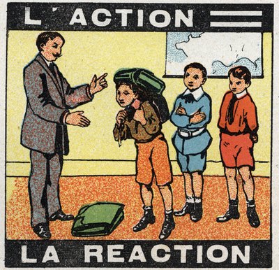 الحركات: فعل ، رد فعل. صبي يرتدي حقيبته. رسم توضيحي مجهول من عام 1925. مجموعة خاصة. بواسطة مجهول مجهول