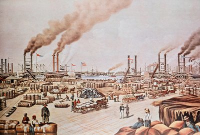 New Orleans Harbour Wharf (الولايات المتحدة): Cotton Loading. 1876. مجموعة خاصة. بواسطة مجهول مجهول