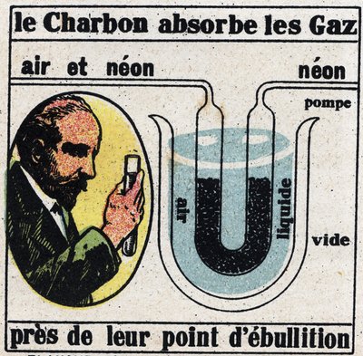 خصائص غاز جديدة: طريقة جيمس ديوار (1842-1923) لعزل الغازات عن بعضها البعض في عام 1904. توضيح مجهول من عام 1925. مجموعة خاصة. بواسطة مجهول مجهول