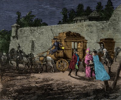 رحلة ليلية للعائلة المالكة إلى فارين عام 1791 ، نقش ، مجموعة خاصة بواسطة مجهول مجهول