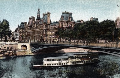 باريس: منظر لفندق دي فيل وجسر بونت داركول. صورة عام 1920 في "" ألبوم فني "لمدينة باريس. مجموعة خاصة. بواسطة مجهول مجهول