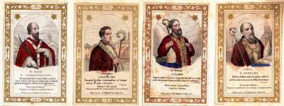 صورة بييرنت: "" بطاقة حواء القديس فيجيل من ترينتو (Vigilio di Trento) ، بطاقة Eveque of Saint Eloi of Noyon (Sant'Eligiio) ، بطاقة Saint Hilaire و Saint Anselme ". مجموعة خاصة من القرن التاسع عشر بواسطة مجهول مجهول