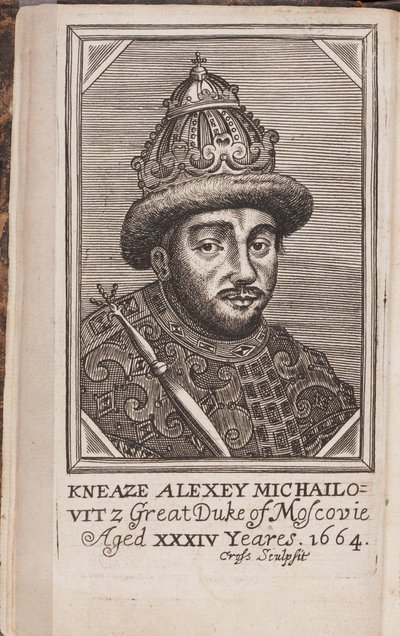 Portrait de Alexis I Mikhailovitch de Russie (1629-1676)، dit le tsar tres paisible (Portrait of the Tsar Alexis I Mikhailovich of Russia) - نقش من "The Present State of Russia" "لصمويل كولينز بواسطة مجهول مجهول