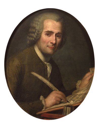 "بورتريه جان جاك روسو يكتب نوتة موسيقية" (جان جاك روسو (1712-1778) يكتب نوتة موسيقية) لوحة مجهولة ألوان زيتية على قماش قاتمة 65x54 سم مجموعة خاصة بواسطة مجهول مجهول