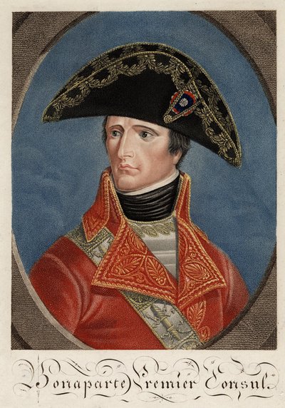 "" Portrait du Premier Consul Napoleon Bonaparte (1769-1821) "" - Napoleon Bonaparte بصفته القنصل الأول لفرنسا - مجهول - 1801 - نقش ، ألوان مائية - 27x19،4 - مجموعة خاصة بواسطة مجهول مجهول