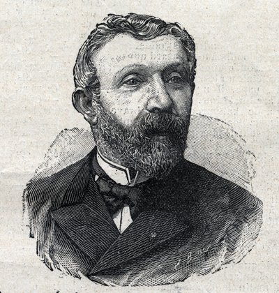 صورة لألفريد ميزيريس (1826-1915) ، مؤرخ أدبي فرنسي ، صحفي وسياسي. نقش في "Le Petit Parisien" بواسطة مجهول مجهول