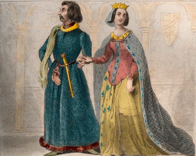 صورة لشارلوت دي سافوي (1441-1483) ملكة فرنسا ، مع لويس الحادي عشر ملك فرنسا ، المعروف باسم الحكيم (1423-1483). نقش من عام 1859 في "" لوموند. تاريخ جميع الشعوب من أبعد الأوقات حتى يومنا هذا ". بواسطة M. E. de Lostalot-Bachoue. بواسطة مجهول مجهول