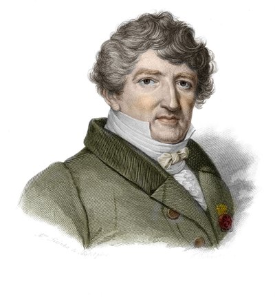 صورة لجورج كوفييه (1764-1832) ، عالم حفريات فرنسي في "صور وتاريخ الرجال النافعين: الرجال والنساء من جميع البلدان وجميع الظروف ، الذين حصلوا على حقوق الاعتراف بالرجال" نشرته ونشره Societe Mo بواسطة مجهول مجهول