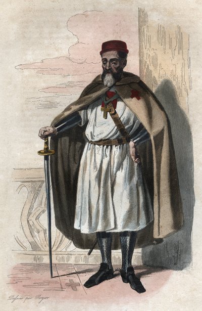 صورة جاك مولاي (جاك دي مولاي) (مولاي) (1243-1314) ، السيد الكبير لفرسان الهيكل. رسم توضيحي من "" Le Plutarque Français "" لإدمون مينيت بواسطة مجهول مجهول