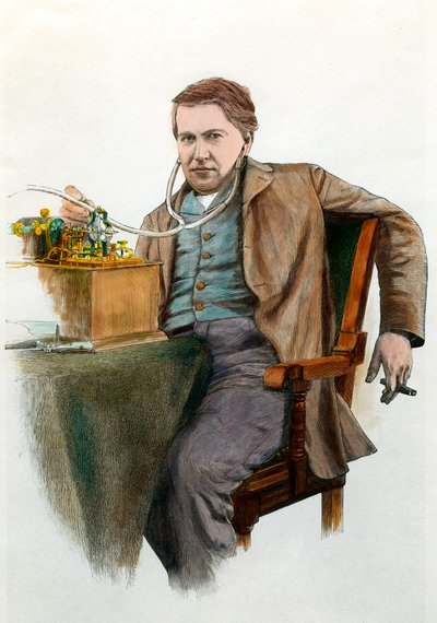 صورة لتوماس إديسون (1847-1931) ، عالم فيزياء أمريكي. نقش حوالي عام 1900. مجموعة خاصة بواسطة مجهول مجهول