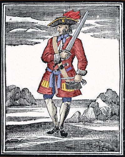 صورة للقراصنة جاك راكهام تقول الأحمر أو جون راكهام ، المعروف باسم كاليكو جاك (1720). نقش. بواسطة مجهول مجهول