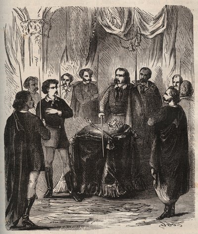 استقبال أحد المتنورين (جمعية سرية) - Reception d'un Illuminmine (Illuminati) - Illuminines de Baviere (der Illuminatenorden) - نقش من عام 1879 في "تاريخ المجتمعات السرية والسياسية والدينية" بقلم بيير زكون (1817-1895) بواسطة مجهول مجهول