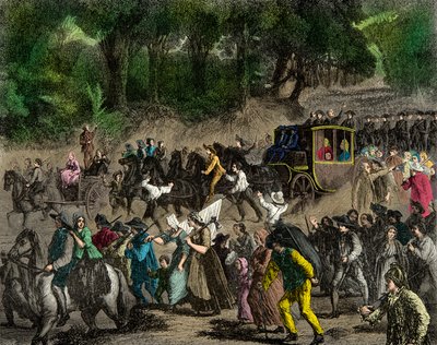 عودة العائلة المالكة إلى باريس بعد رحلته إلى فارين عام 1791 ، نقش ، مجموعة خاصة بواسطة مجهول مجهول