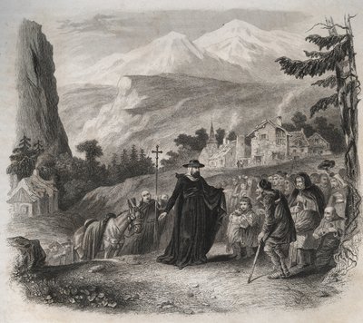 Saint Francois-de-Sales (Saint Francois de Sales) (1567-1622) ، عشية من جنيف في زيارة رعوية. نقش من عام 1846 في "" حياة القديسين ". مجموعة خاصة. بواسطة مجهول مجهول