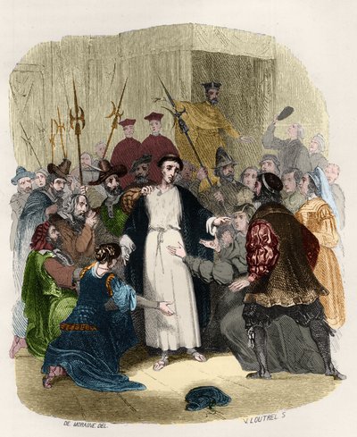 القديس يوحنا أفيلا (المبارك يوحنا أفيلا) (1499-1569) اتهمته محاكم التفتيش في القرن السادس عشر بالهرطقة. رسم توضيحي في "" أسرار محاكم التفتيش والجمعيات السرية الأخرى في إسبانيا "بقلم فيكتور دي فيريل ، وسوبرويك ، ومانويل غالو دي كويندياس. بواسطة مجهول مجهول