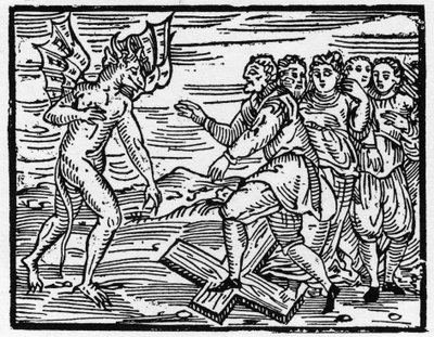 يجبر الشيطان تلاميذه المستقبليين على المشي على الصليب - "الخلاصة Maleficarum" ، تتعامل مع السحرة وأشرارهم وفرزهم بواسطة فرانشيسكو ماريا غوازو أو Guaccio أو Guaccius (15 ؟؟ -16 ؟؟) 1608 مجموعة خاصة بواسطة مجهول مجهول