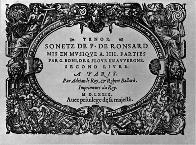 المجلد الثاني من سوناتات الشاعر الفرنسي بيير دي رونسارد (1524-1585) من تأليف غيوم بوني. باريس 1579 بواسطة مجهول مجهول