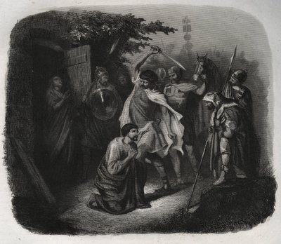 سقوط القديس جوليان (الاستشهاد). نقش من عام 1846 في "" حياة القديسين ". مجموعة خاصة. بواسطة مجهول مجهول