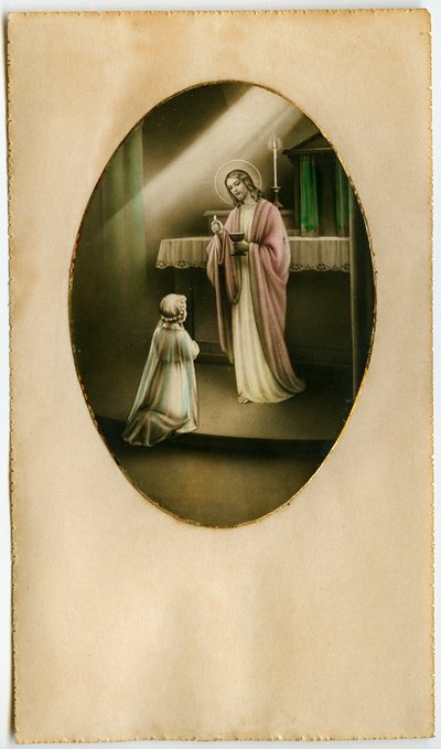 The Eucharist, Holy Communion, the Sacrament of the Altar: a child in front of Jesus (engraving) بواسطة مجهول مجهول