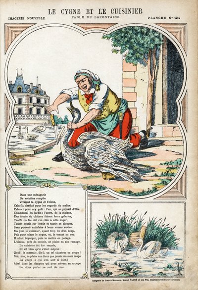 البجعة والطباخ. رسم توضيحي مجهول لـ Les Fables بواسطة Jean de LA FONTAINE (لافونتين) (1621-1695). تصوير بونت آ موسون ، حوالي عام 1880. مجموعة خاصة. بواسطة مجهول مجهول