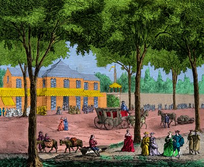 المقهى التركي في شارع Boulevard du Temple في باريس عام 1780 ، نقش ، مجموعة خاصة بواسطة مجهول مجهول
