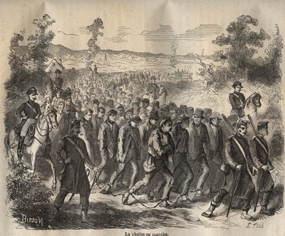 بدأت السلسلة في Toulon Bagne في القرن التاسع عشر. نقش في "تاريخ المحكوم عليهم منذ إنشائهم حتى يومنا هذا" (1877) لبيير زكون (1817-1895) (كولونيا بينالي - مستعمرة جزائية). مجموعة خاصة. بواسطة مجهول مجهول
