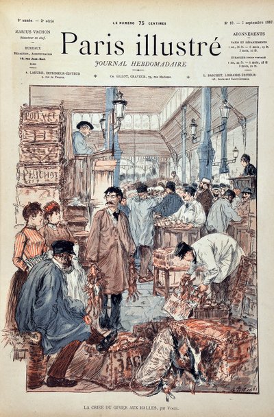 لعبة كرة القدم في Halles de Paris عام 1887. رسم توضيحي لهيرمان فوغل (1856-1918). نقش من عام 1887 في "" مجلة Paris-Illustrous الأسبوعية "". بواسطة مجهول مجهول