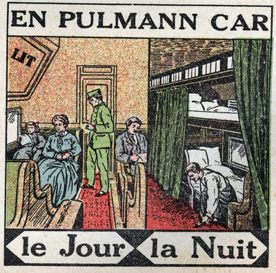 السكة الحديد: داخل سيارة بولمان. رسم توضيحي مجهول من عام 1925. مجموعة خاصة. بواسطة مجهول مجهول