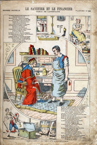 المدخر والممول. رسم توضيحي مجهول لـ Les Fables بواسطة Jean de LA FONTAINE (لافونتين) (1621-1695). تصوير بونت آ موسون ، حوالي عام 1880. مجموعة خاصة. بواسطة مجهول مجهول