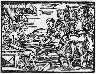 السحرة يثنون على الشيطان - "خلاصة Maleficarum" ، تتناول السحرة وأشرارهم وفرزهم بقلم Francesco Maria Guazzo أو Guaccio أو Guaccius (15 ؟؟؟ -16 ؟؟) 1608 Private Collection بواسطة مجهول مجهول