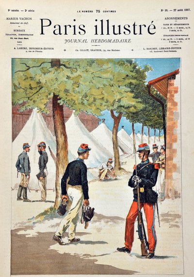 طلاب مدرسة Saint-Cyr (Saint Cyr) في معسكر Chalons. نقش من عام 1887 في "" مجلة Paris-Illustrous الأسبوعية "". بواسطة مجهول مجهول